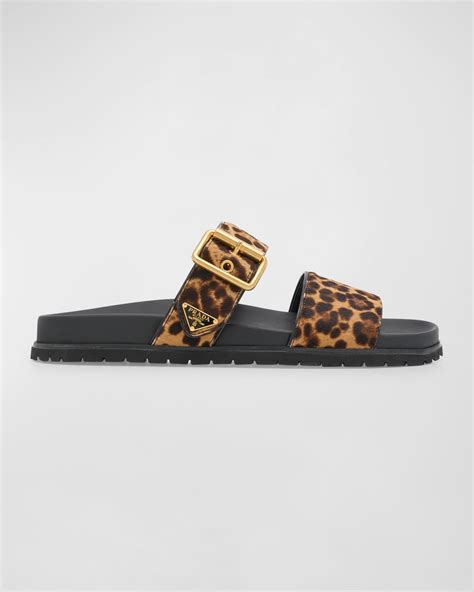 Prada Leopard Buckle Sporty Slide Sandals .